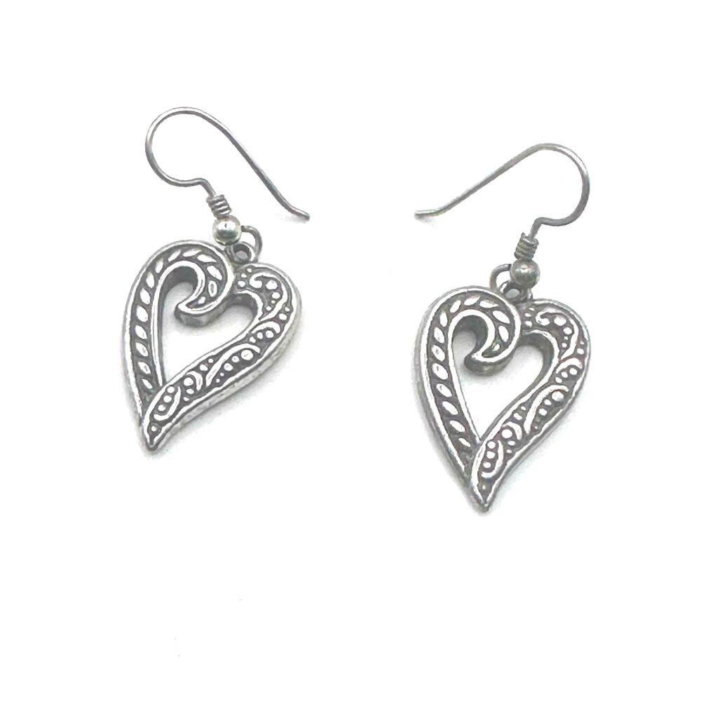 BRIGHTON Open Heart Silver Dangle Earring Scroll Western Casual Classic Jewelry